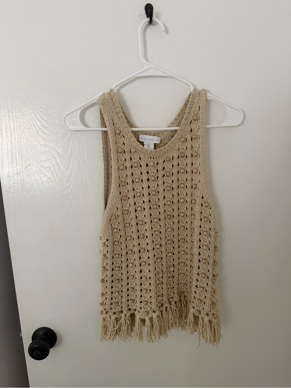 House of Harlow 1960 Crochet Fringe Tank Top in Beige